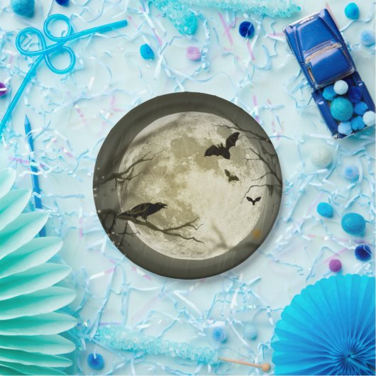 Fledermäuse fliegen Crow sitzt vor Halloween Vollm Pappteller (Party)