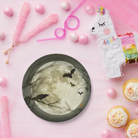 Fledermäuse fliegen Crow sitzt vor Halloween Vollm Pappteller (Party)