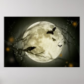 Fledermäuse fliegen Crow sitzt vor Halloween Vollm Poster (Vorne)