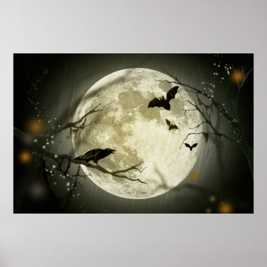 Fledermäuse fliegen Crow sitzt vor Halloween Vollm Poster (Vorne)