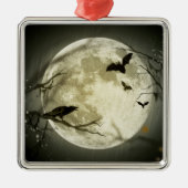 Fledermäuse fliegen Crow sitzt vor Halloween Vollm Silbernes Ornament (Vorne)