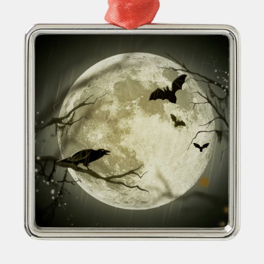 Fledermäuse fliegen Crow sitzt vor Halloween Vollm Silbernes Ornament (Vorne)