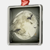 Fledermäuse fliegen Crow sitzt vor Halloween Vollm Silbernes Ornament (Links)