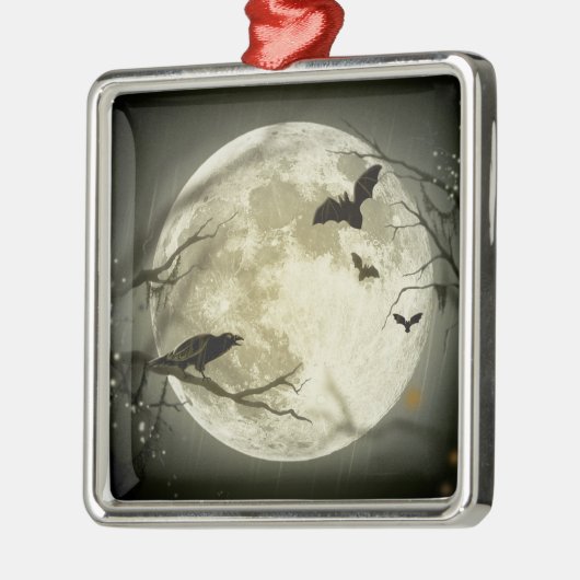 Fledermäuse fliegen Crow sitzt vor Halloween Vollm Silbernes Ornament (Links)
