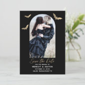 Fledermäuse Foto Halloween Hochzeit Save the Date (Stehend Vorderseite)