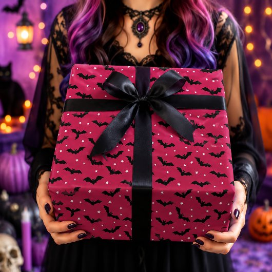 Fledermäuse Halloween-Muster in Rosa und Schwarz Geschenkpapier
