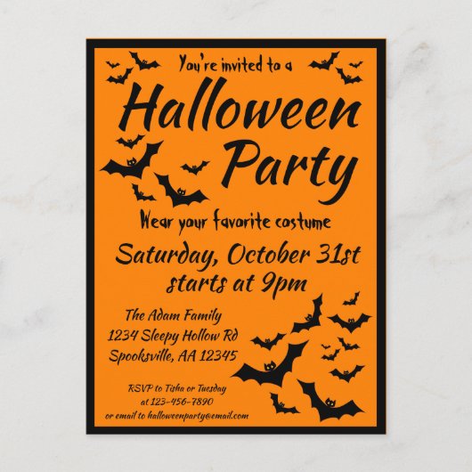 Fledermäuse Halloween-Party Einladungspostkarte (Vorderseite)