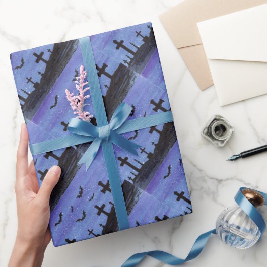 Fledermäuse im FriedhofsHalloween Geschenkpapier (Schenken)