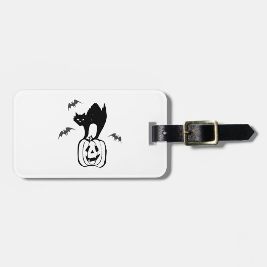 Fledermäuse Katze Kürbis Halloween Gepäckanhänger (Vorderseite horizontal)