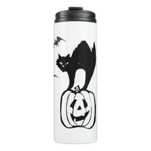 Fledermäuse Katze Kürbis Halloween Thermosbecher