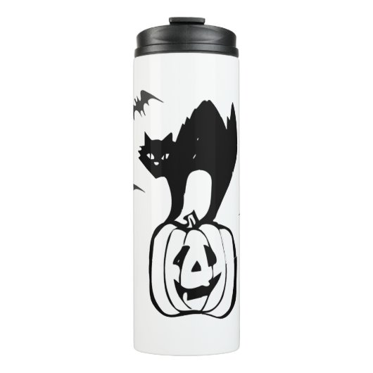 Fledermäuse Katze Kürbis Halloween Thermosbecher (Vorderseite)