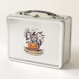 Fledermäuse Katzen Kürbisse Halloween Hexe Katze G Metall Brotdose