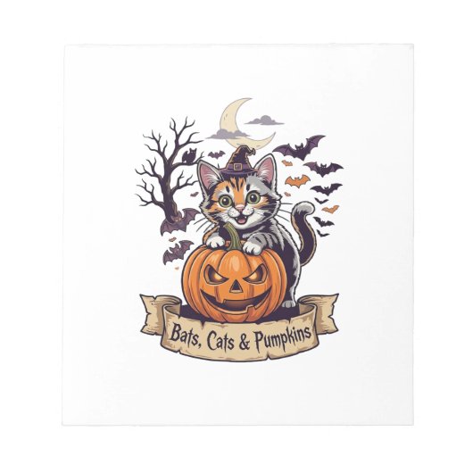 Fledermäuse Katzen Kürbisse Halloween Hexe Katze G Notizblock (Vorderseite)