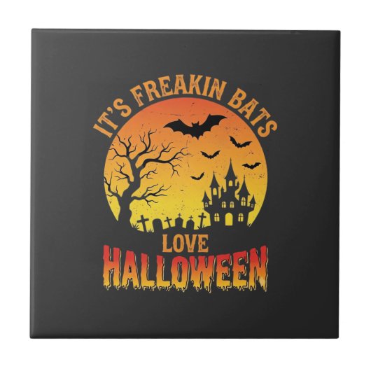 Fledermäuse lieben Halloween Spukschloss Design_ Fliese (Vorderseite)
