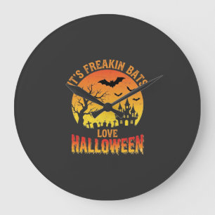 Fledermäuse lieben Halloween Spukschloss Design_ Große Wanduhr