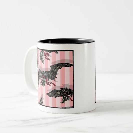 Fledermäuse mit Mistletoe - Pop Goth Holiday Surre Zweifarbige Tasse (Vorderseite Links)