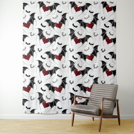Fledermäuse mit Rotem Herzen und kleinere Fledermä Wandteppich (Beispiel)