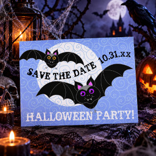 Fledermäuse Mond Save the Date Halloween-Party-Ein Einladungspostkarte