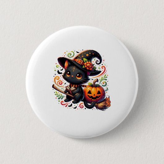 Fledermäuse Schwarze Katze Hexenhut Wand Pumpkin N Button (Vorderseite)