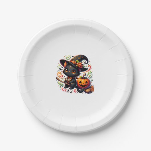 Fledermäuse Schwarze Katze Hexenhut Wand Pumpkin N Pappteller (Vorderseite)
