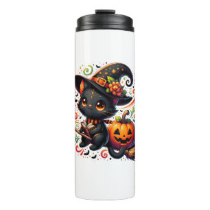 Fledermäuse Schwarze Katze Hexenhut Wand Pumpkin N Thermosbecher