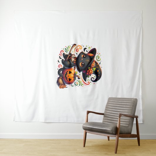 Fledermäuse Schwarze Katze Hexenhut Wand Pumpkin N Wandteppich (Beispiel (Horizontal))