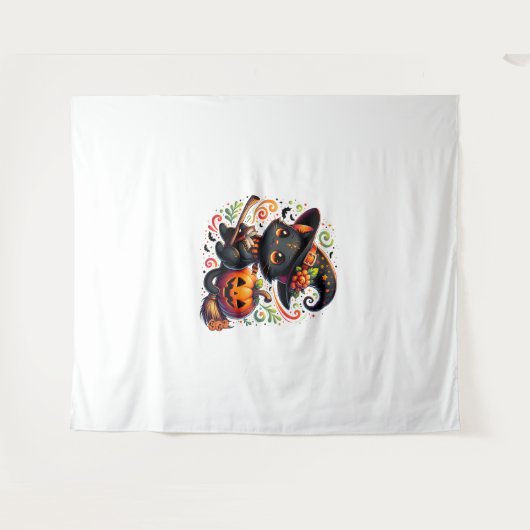 Fledermäuse Schwarze Katze Hexenhut Wand Pumpkin N Wandteppich (Vorderseite (Horizontal))