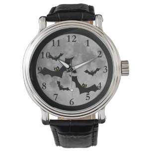 Fledermäuse Schwarzes Leder Armbanduhr
