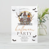 Fledermäuse Spuk HausHalloween Einladung (Stehend Vorderseite)