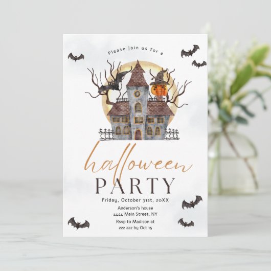 Fledermäuse Spuk HausHalloween Einladung (Stehend Vorderseite)