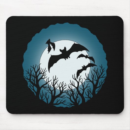 Fledermäuse und Bäume gegen den Mond Mousepad (Vorne)