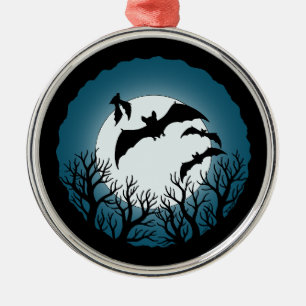 Fledermäuse und Bäume gegen den Mond Ornament Aus Metall
