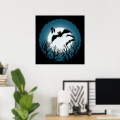 Fledermäuse und Bäume gegen den Mond Poster (Heimbüro)
