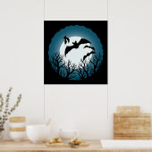 Fledermäuse und Bäume gegen den Mond Poster (Küche)