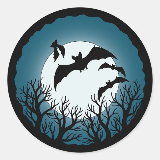 Fledermäuse und Bäume gegen den Mond Runder Aufkleber (Vorderseite)