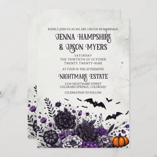 Fledermäuse und Blume Hochzeiten Einladung (Vorne/Hinten)