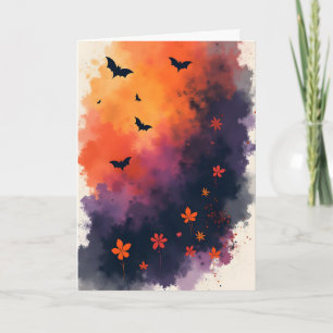 Fledermäuse und Blüten Halloween Feiertagskarte