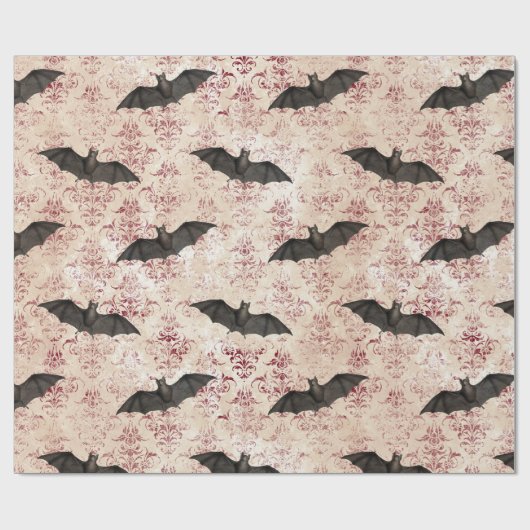 Fledermäuse und Burgund-Damast Geschenkpapier (Flach)