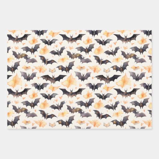 Fledermäuse und Herbstleaves Elegantes Halloween Geschenkpapier Set (Vorderseite 3)