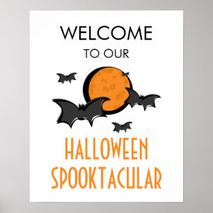Fledermäuse und Mond-Halloween-Party Begrüßungszei Poster