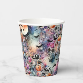 Fledermäuse und Pumpkins Farbige Abstrakte Wasserf Pappbecher