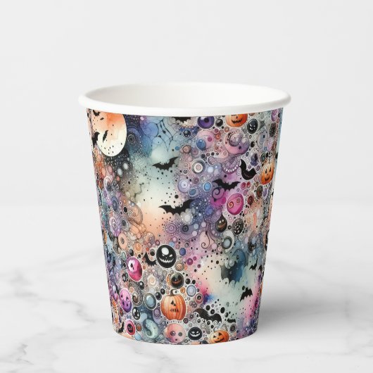Fledermäuse und Pumpkins Farbige Abstrakte Wasserf Pappbecher (Vorderseite)