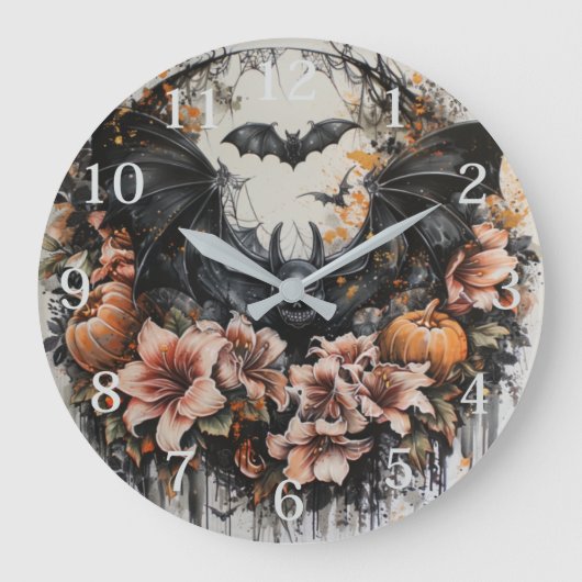 Fledermäuse und Pumpkins Wall Clock Große Wanduhr (Vorderseite)