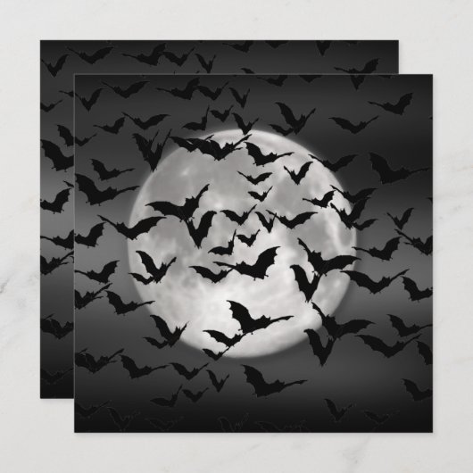 Fledermäuse und Vollmond Einladung (Vorne/Hinten)