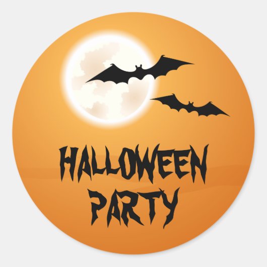 Fledermäuse und Vollmond im orangen Himmel Hallowe Runder Aufkleber (Vorderseite)
