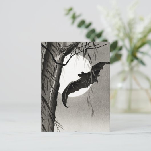 Fledermäuse unter Vollmondmalerei von Ohara Koson Postkarte (Stehend Vorderseite)