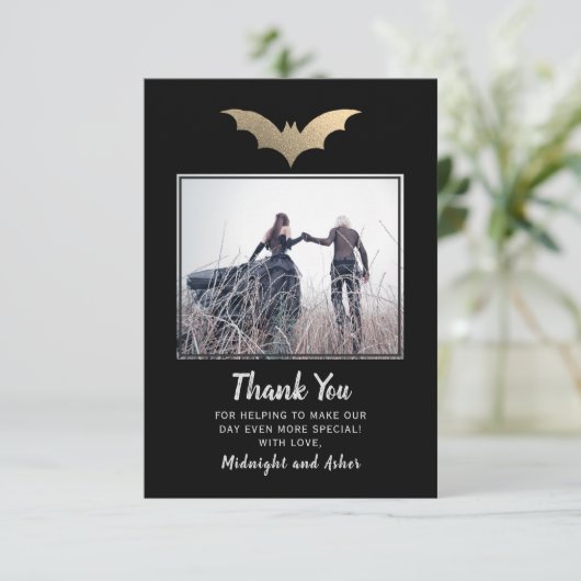 FledermausHochzeit Dankeskarte (Stehend Vorderseite)