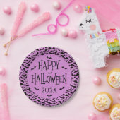 Fledermausmuster lila schwarz Frohes Halloween Jah Pappteller (Party)