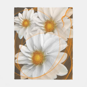 Fleece Blanket Blume Weiß Schwarz Orange