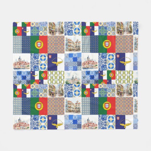 Fleece Blanket der portugiesischen Flagge (Vorderseite (Horizontal))